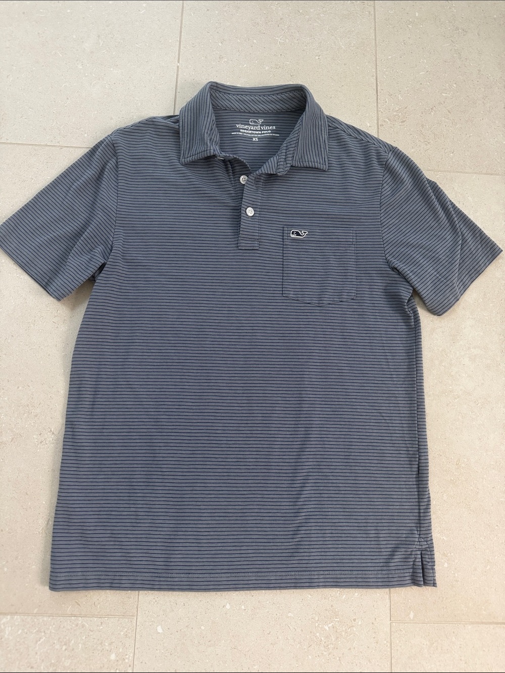 Vineyard Vines Men's Blue Gray Thin-Striped Pocket Polo